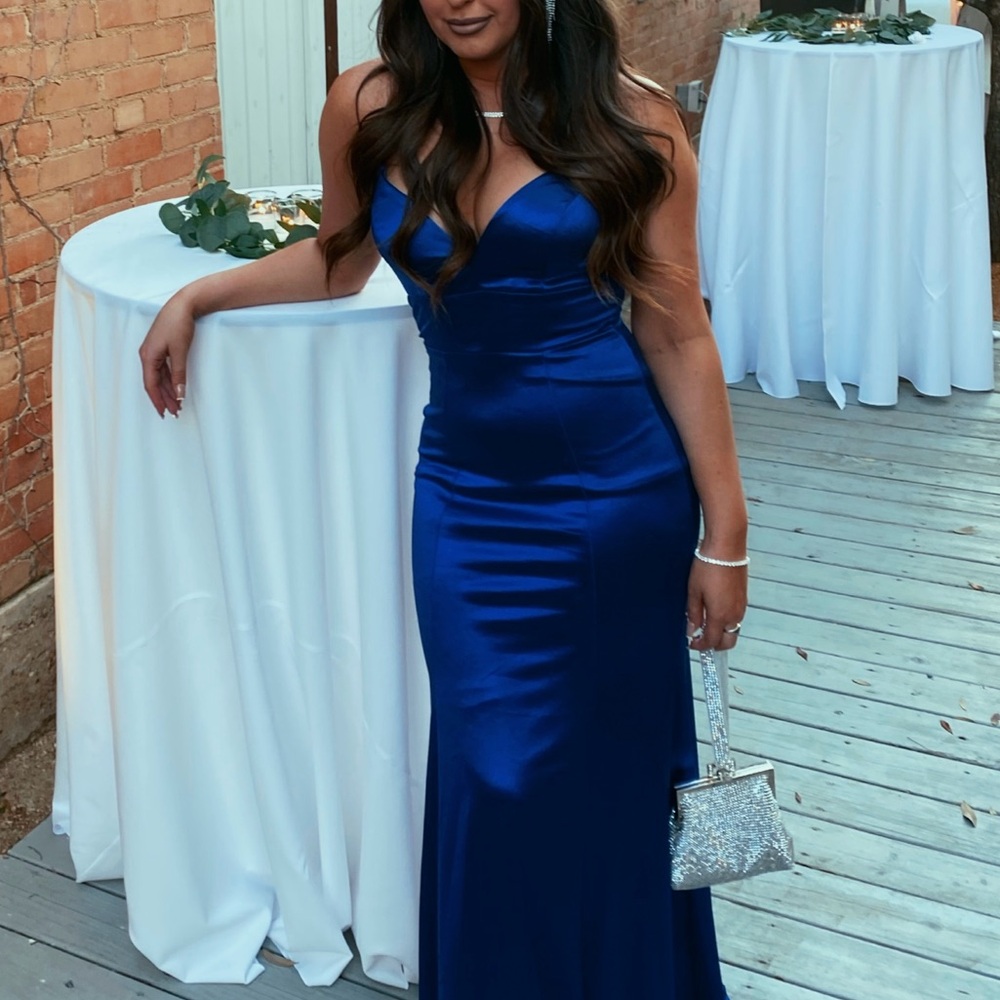 Blue Satin Evening Gown